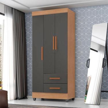 Imagem de Guarda Roupa Solteiro Ambiente Lite 3 Portas Nature Cinza – Móveis Leão