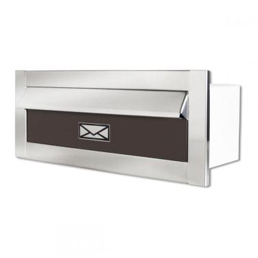Imagem de Caixa De Correio Carta E Revista Frente Em Inox Polido Brilhante Espelhado Com Tarja Marron