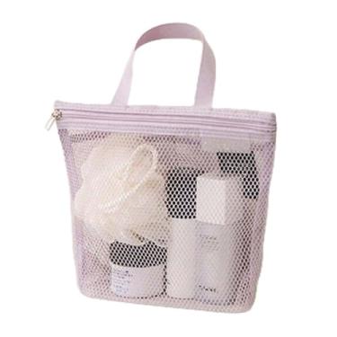 Imagem de 1 bolsa de banho de malha leve, bolsa de maquiagem para viagem, bolsa de higiene pessoal leve de grande capacidade, organizador portátil de vaso sanitário e banheiro