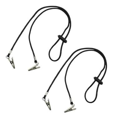 Imagem de 2 pçs clipe de guardanapo ajustável, clipes de suporte de babador ajustável preto suportes de guardanapo, corrente de pescoço para porta-guardanapos adultos acessórios de cozinha