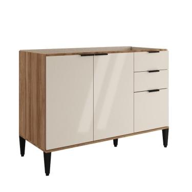 Imagem de Balcão De Cozinha Miami 1200mm 2 Portas 3 Gavetas Sem Tampo Carraro Freijó Com Off White