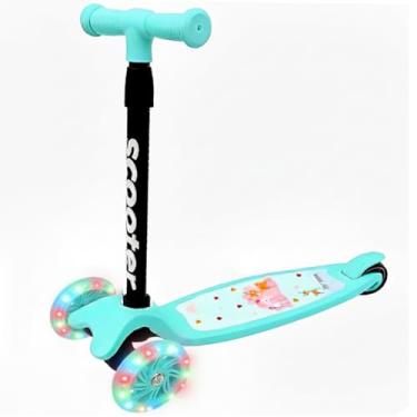 Imagem de Patinete Unicórnio Verde Luzes 3 Rodas com Regulagem de Altura Freio Meninas de 3 a 10 anos