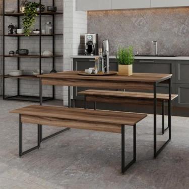 Imagem de Mesa de Jantar com 2 Bancos Estilo Industrial TUB - Metalig, Nogal