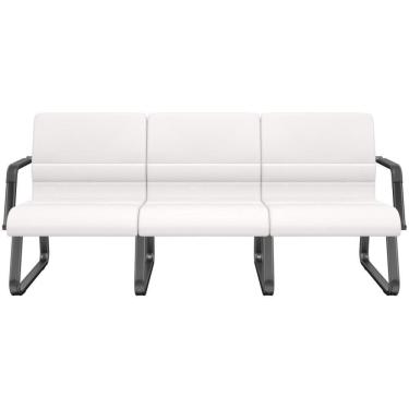 Imagem de Cadeira Longarina 3 Lugares Recepção Com Braço Pés Preto Lev P03 Vinil Branco - Lyam Decor