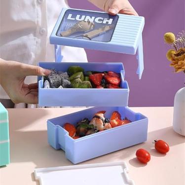 Imagem de LUNCH Box Marmita Japonesa Bento, 3 Compartimentos com Trava, Talheres Inclusos, Ideal para Trabalho, Academia e Viagens, Cores Pastel - AZUL