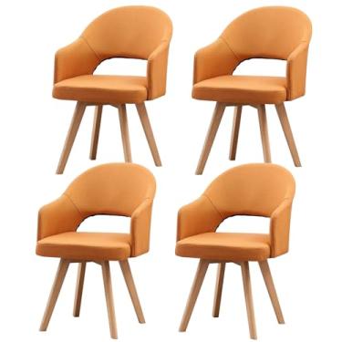 Imagem de Cadeiras de jantar giratórias modernas, cadeiras de jantar de meados do século com apoio de braço e pernas de madeira maciça preta para casa, escritório, cozinha, C, 4 peças