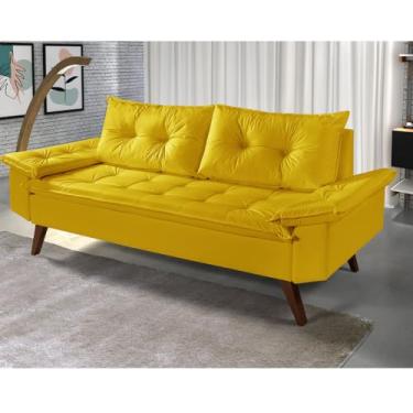 Imagem de Sofá 3 Lugares em Corino Confortável para Sala – Sofá Estofado Moderno (Amarelo)