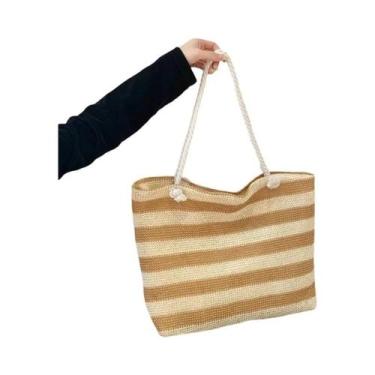 Imagem de Bolsa de Ombro de Palha Grande para Praia - Verão - Estilo Casual, Caq
