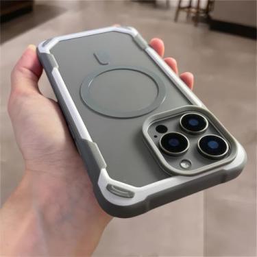 Imagem de HJZSZX Capa magnética de acrílico para iPhone 16 Pro Max, capa de silicone macia de TPU à prova de choque (para iPhone 16 Pro Max/cinza)