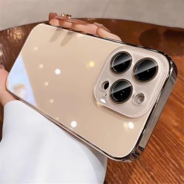 Imagem de Capa protetora de luxo com revestimento cromado e acabamento brilhante para iPhone 15, 16 Pro Max, Air 14, 13, 12 e 11, com lente de vidro cristal (para iPhone 12 Pro/Dourado Titânio).
