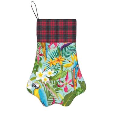 Imagem de SKKNT Meias de Natal com estampa de plantas e papagaios tropicais, animais de estimação, decoração de Natal, cães, gatos, árvores, doces, presente, conveniente