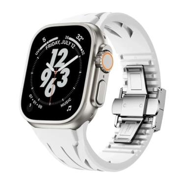 Imagem de FULNES Pulseira Fluororubber para Apple Watch Sport Ultra 2 49/45/44/42mmS10 46 mm 42 mm Luxuosa FKM Pulseira macia Iwatch Ultra S10 9 8 7 Se 6 5 Pulseiras de relógio, 42/44/45mm, Ágata
