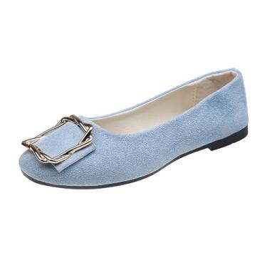 Imagem de Sapatos rasos femininos modernos com detalhe de fivela material de malha macia primavera calçados casuais em vários tamanhos para várias atividades, Azul royal claro, 34
