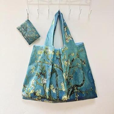 Imagem de Bolsa estilo pintura a óleo, bolsa de compras leve e dobrável, bolsa de ginástica com alça de pulso, adequada para viagens diárias, fitness, viagens, estilo B