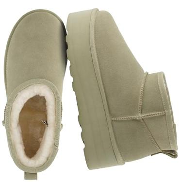 Imagem de CUSHIONAIRE Hippy Bota feminina plataforma no tornozelo – camurça genuína, forro de pele sintética, design confortável de inverno, calçado confortável com larguras disponíveis, Caqui, 39