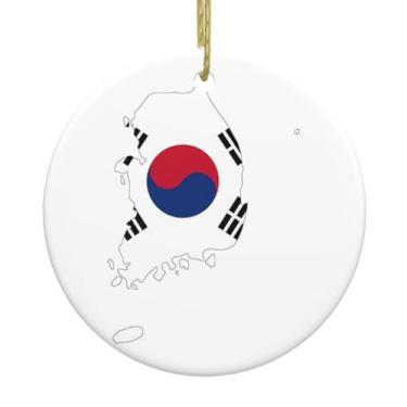 Imagem de Estampa de mapa da bandeira da República da Coreia para pendurar em cerâmica de Natal, pingentes de porcelana, decoração criativa de Natal
