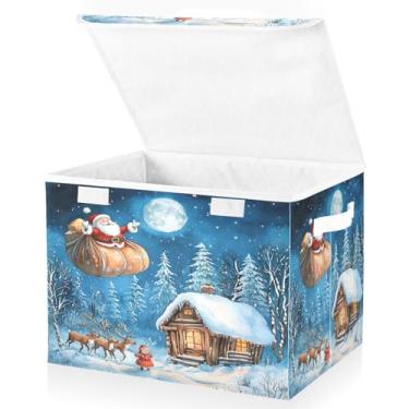 Imagem de Blueangle Caixas de armazenamento voadoras de Papai Noel com tampas, 42 x 32 x 30 cm, grande cesta organizadora dobrável para decoração de casa e escritório (229)