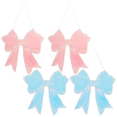 Imagem de ZJRDYYK Decoração de parede com laço, placa de madeira para pendurar na porta para casa, quarto, sala de estar, berçário, quartos de meninas adolescentes (rosa + azul)