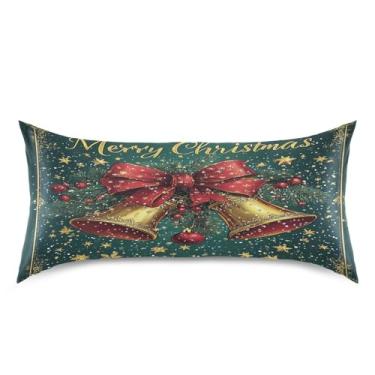 Imagem de Blueangle Fronha de cetim com sinos de Natal para cabelo e pele, fronha de seda, tamanho king (50,8 x 101,6 cm) - Capas de almofada de cetim refrescantes com fecho de envelope (341)