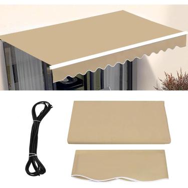 Imagem de Toldo De Pátio Retrátil Tecido De Substituição Exterior Sun Shade Deck Window Cover Impermeável Poliéster Sun Shade Canvas, Khaki, 5x3.5m