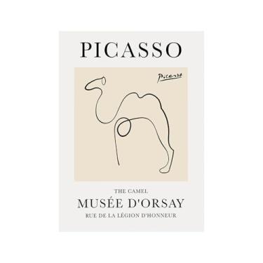 Imagem de Pintura em tela vintage Picasso desenho de linha de desenho de desenho de desenho de desenho de desenho de animal abstrato de desenho minimalista de arte de parede para sala de estar decoração de casa