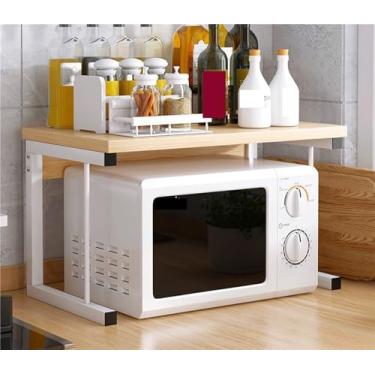 Imagem de VZQJHKMPXFS Suporte de micro-ondas de madeira com gaveta, organizador de armazenamento que economiza espaço, suporte de cozinha para sala de estar