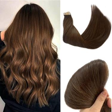 Imagem de Extensões de cabelo humano com fita adesiva colorida nº 4 marrom médio 50 g 40 cm extensões de cabelo Remy laterais sem costura trama de pele cabelo natural macio sedoso liso para mulheres modernas 20