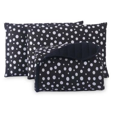 Imagem de Kit Cobre Leito Colcha Polly King 3 Peças Malha 100% Algodão Estampa Bolinhas - Preto