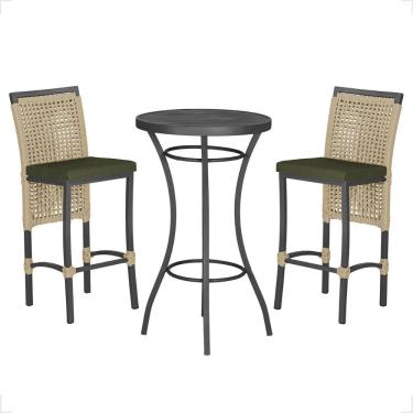 Imagem de Mesa Bistro E 2 Banquetas Roma Preta Corda Náutica 13 Trama Rami