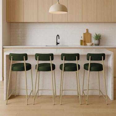 Imagem de Banqueta Cozinha Alta com Encosto Industrial Champanhe Kit 4 Londres P