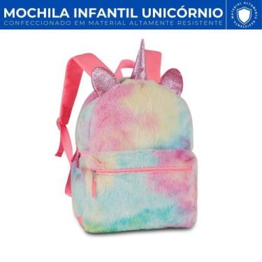 Imagem de Mochila de Costas Infantil Escolar Unicórnio Pelúcia Menina - Ravi Pre