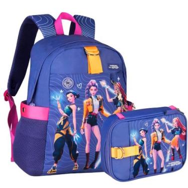 Imagem de Kit Mochila com Estojo Escolar Huntrix Guerreiras Kpop Juvenil Resiste