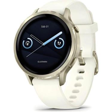 Imagem de Smartwatch GPS Garmin Venu 4 Ouro Lunar com Pulseira de Silicone Marfi