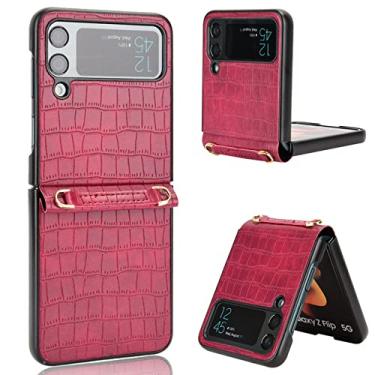 Imagem de Capa dobrável de couro confortável anti-reflexo para Samsung Galaxy Z Flip 4 5G Flip4 Flip3 Flip 3 Zflip4 à prova de choque, vermelho, para Samsung Z Flip 3