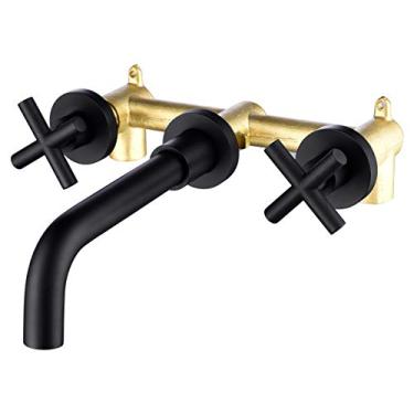 Imagem de Tecmolog Torneira para pia de Banheiro Torneira de pia de Montagem em Parede Preta Torneira de pia de Latão 2 Alças Torneira Misturadora para Agua Quente e Fria, BB6083B