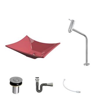 Imagem de Kit Cuba L38 C/Torneira Link 1062 Metal + Válvula Click 1''B (2,6cm) + Sifão Cromado + Flexível Rosa