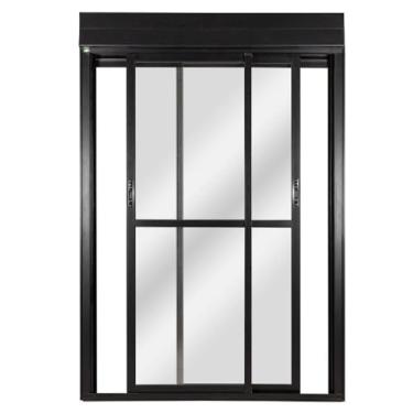 Imagem de Porta Correr 2 Folhas Móveis Central Topsul com Persiana Integrada Controle Remoto 220x120cm Esquadr Preto