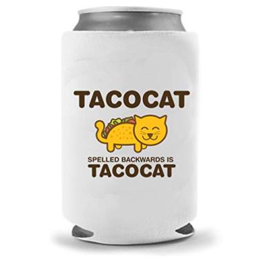 Imagem de Tacocat Spelled Backwards | Engraçado Novidade lata Cooler Coolie Huggie | Suporte de bebida de cerveja – Presentes de cerveja para casa – Neoprene de qualidade sem desbotamento pode refrigerar, Casual, White Base, Quality Full Color Sublimation Ink, 6" x 5" x 1/4", 1