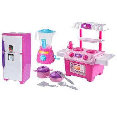 Imagem de Kit Cozinha Infantil Completa Fogão Geladeira Liquidificador - Bs Toys