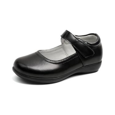 Imagem de Sapatos sociais infantis para meninas, casamento, igreja, escola, sapatos clássicos, preto, com fundo plano, sapatos de couro com fivela, Preto, 1.5 Big Kid