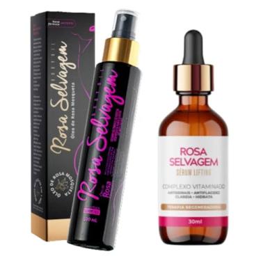 Imagem de Kit 2 Rosa Selvagem: Óleo Hidratante Clareador Íntimo Corporal Manchas Axila Virilha Foliculite + Sérum Lifting Facial Antirrugas Vegano