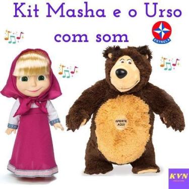 Imagem de Kit Boneca Masha 35cm E O Urso De Pelúcia 40cm Com Som Estrela