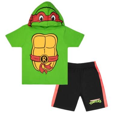 Imagem de Nickelodeon Conjunto de 2 peças de fantasia de Tartarugas Ninja, conjunto de 2 peças, camiseta com capuz e shorts TMNT pacote com 2 unidades, Vermelho, 4