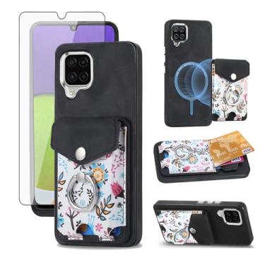 Imagem de Asuwish Capa de celular para Samsung Galaxy A22 4G 16.3 cm carteira celular com protetor de tela anel fino magnético suporte suporte traseiro compartimento para cartão de crédito M32 M22 F22 A 22 22A