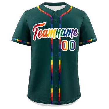 Imagem de Camisa de beisebol personalizada para homens mulheres crianças - uniforme esportivo de time de beisebol personalizado logotipo com número de nome costurado, Verde escuro/branco-82, One Size
