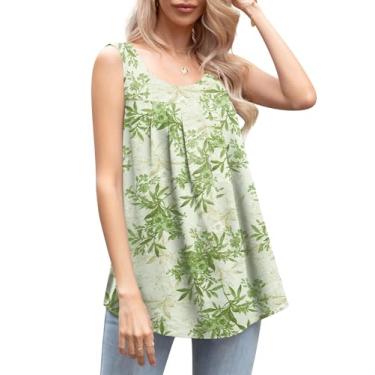 Imagem de QUEZHU Regatas femininas casuais de verão com gola redonda e camadas duplas de chiffon, camisetas soltas sem mangas, Folhas verdes, P