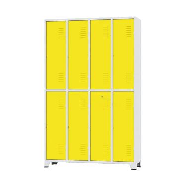 Imagem de Armário Roupeiro De Aço Para Vestiário 8 Portas Locker Amarelo com Chave
