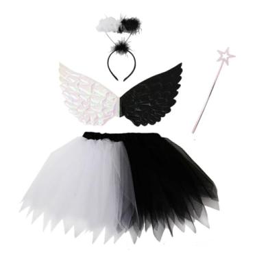 Imagem de Colaxi Conjunto de fantasia de asas de anjo e demônio, faixa de cabeça, cosplay infantil para festa de aniversário de feriado