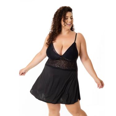 Imagem de Kit 3 Camisola Rendada Plus Size Sem Bojo Microfibra Lisa Sexy Lingerie Linha Noite