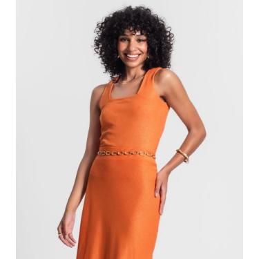 Imagem de Regata Feminina Em Ribana Canelada Lurex Rovitex Laranja, M, Laranja